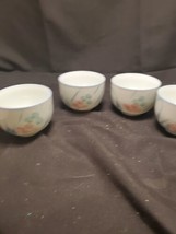 Set of 4 Japanese Teacups Sake Cups Solid White with Flowers Ceramic - £8.35 GBP