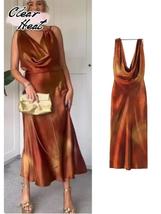 Women Print Satin Bodycon Sling Dress Elegant Sleeveless Backless Maxi Dresses 2 - £38.49 GBP