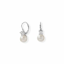 925 Sterling Silver Freshwater Pearl &amp; Square Simulated Diamond Bridal Earrings  - £73.20 GBP