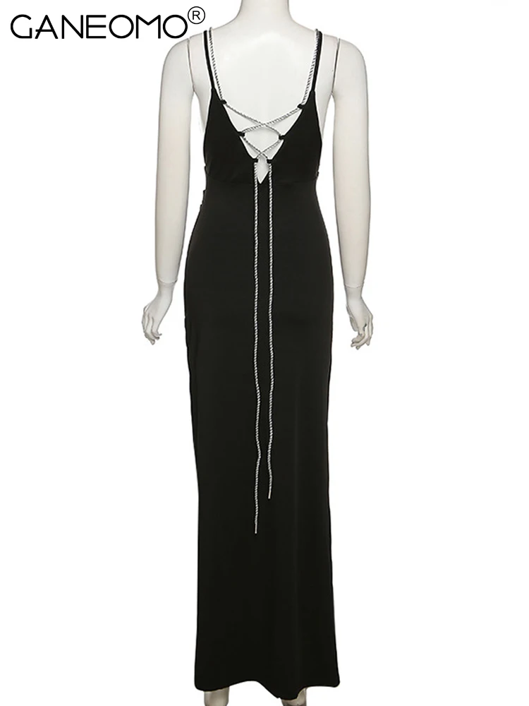 Elegant  Slip Slit Bodycon Maxi Dress for Women Backless Straps Prom Long Dresse - £54.67 GBP