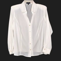 Elementz Womens Size 3X Blouse Long Sleeve Button Front V-Neck Solid White Cream - £11.86 GBP