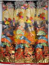 Black &amp; Yellow Irouchikake - Vintage Silk Japanese Wedding Kimono for Ladies - E - £759.38 GBP