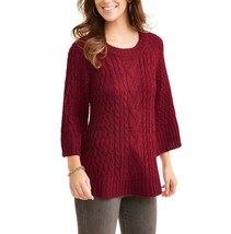 Faded Glory Women&#39;s Oversize Chunky Cable Knit Sweater Merlot Size Large 12-14 - £13.21 GBP