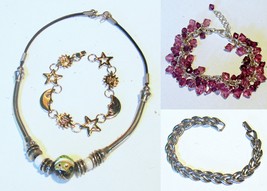 3 Bracelets &amp; Necklace Silvertone Jewelry Lot #1 - £7.97 GBP