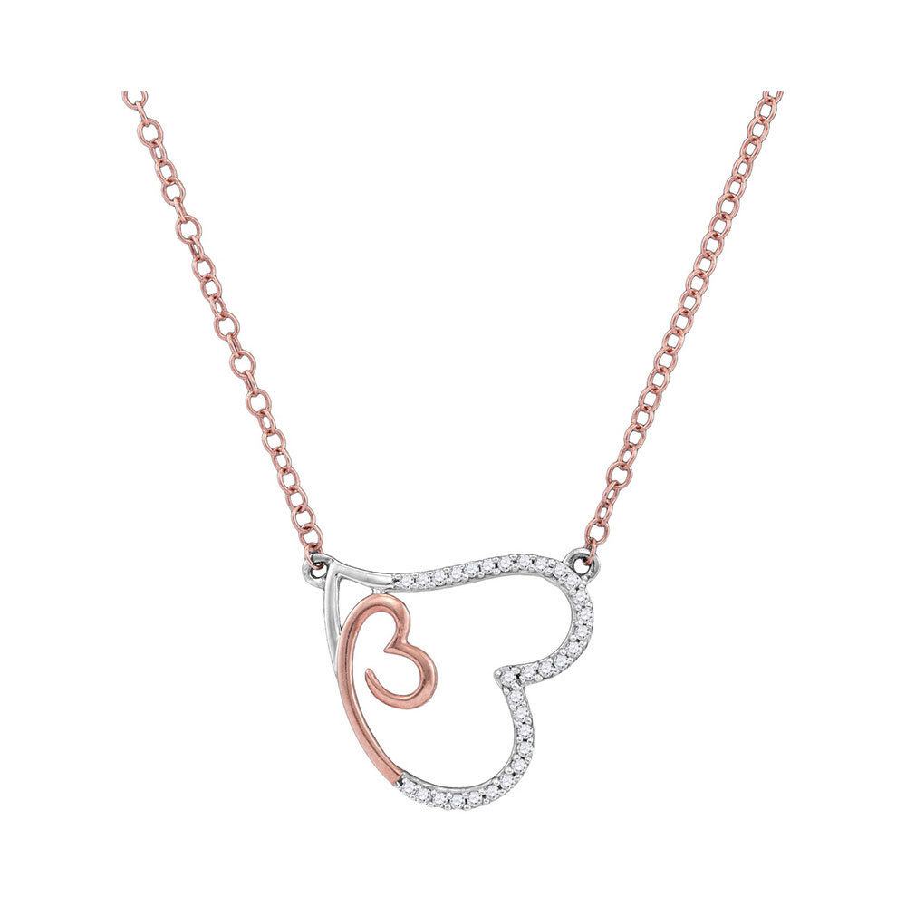 Primary image for 10k Rose Gold Womens Round Diamond Double Heart Pendant Necklace 1/10 Cttw