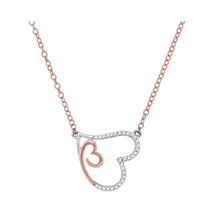 10k Rose Gold Womens Round Diamond Double Heart Pendant Necklace 1/10 Cttw - £128.20 GBP