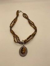 Vintage Avon Tiger Eye Coconut &amp; Seed Bead Triple Strand Necklace - £11.76 GBP