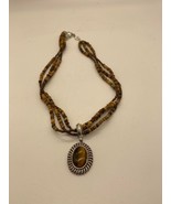 Vintage Avon Tiger Eye Coconut &amp; Seed Bead Triple Strand Necklace - £11.80 GBP