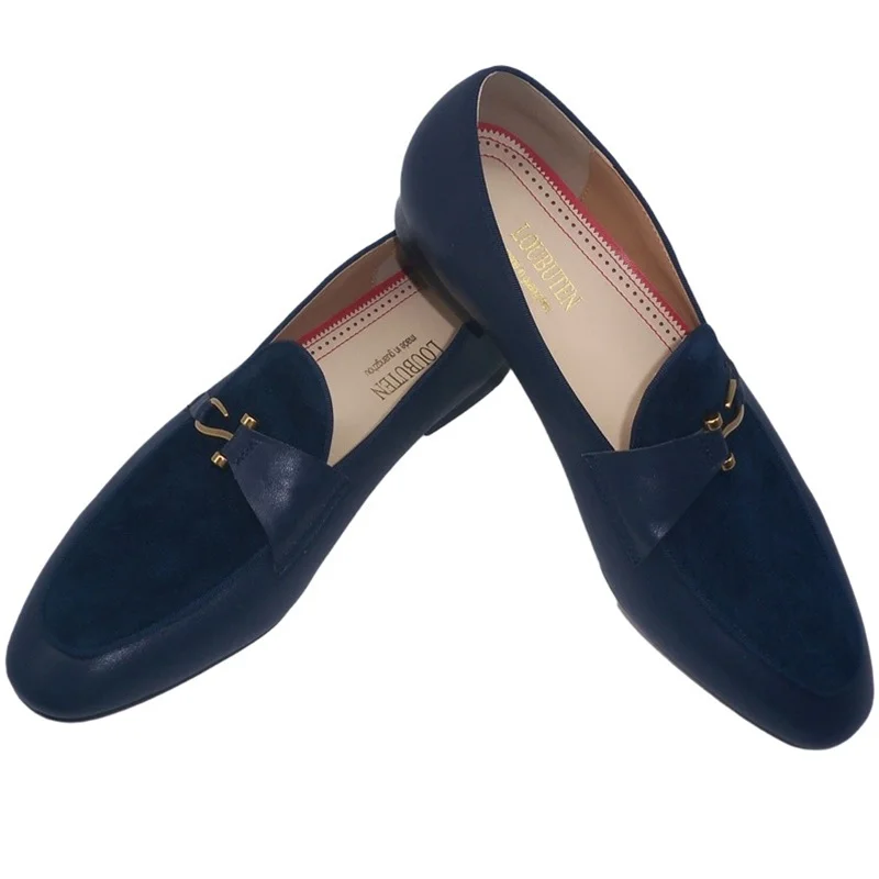 New Fashion British Style Dark Blue Suede Loafers Genuine Leather Men Ca... - $192.19