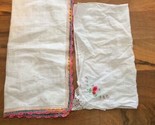 Vintage White Hankies Pink Crocheted Lace Edge Trim &amp; Pink Flowers on th... - $9.19