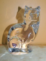 Orrefors Lead Crystal Cat 4.75&quot; Sculpture Paperweight Sticker &amp; Signed Vintage - £15.20 GBP