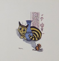 Striped cat behind vase with mouse in foregaround - Louis Wain - Framed Picture  - £25.97 GBP