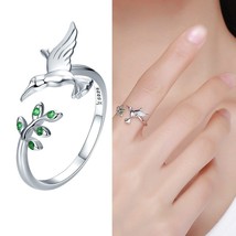 WOSTU 925 Sterling Silver Spring Hummingbirds and Leaves Open Size Finger Rings  - £37.85 GBP