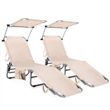Adjustable Outdoor Beach Patio Pool Recliner with Sun Shade - Color: Beige - £54.20 GBP