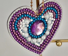 5D Purple Gem Heart Keychains, Acrylic Crystal Art Heart Keychain, Finished Diam - £3.94 GBP
