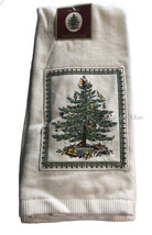 Spode Dish Towel Christmas Tree 100% Cotton White Appliqued 27x19 Holida... - $19.48