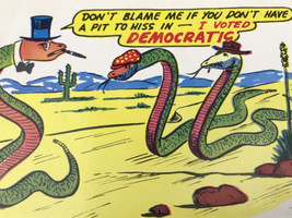 Anthropomorphic Snakes Cartoon Voted Democratic Postcard Vintage Humor F... - £9.43 GBP