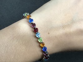 925 STERLING SILVER MULTICOLOR CZ BRACELET 7 IN - $23.62