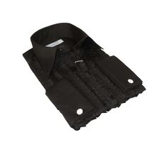 Mens CEREMONIA Tuxedo Ruffle Shirt 100% Cotton Turkey Slim Fit #paris 15 Black image 2