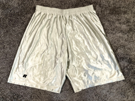 Russell Athletics Satin Shorts Mens XXL Silver Vintage 90s Shiny Glanz Dazzle - £22.65 GBP