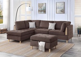 3-Pc. Reversible Sectional Sofa with Ottoman - Chocolate - $1,553.99