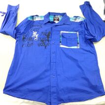 Tool Jeans Mens 4XL Blue Plaid Patchwork Long Sleeve Shirt With Graffiti... - $14.25