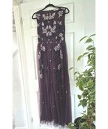 Oasis Evening Size 10 Gown Plum Embellished Sequin Beaded Mesh Maxi Dres... - €66,82 EUR