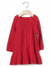 New Baby Gap Girls Red Cable Knit Drop Waist Long Sleeve Sweater Dress 3-6M - £19.87 GBP