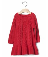 New Baby Gap Girls Red Cable Knit Drop Waist Long Sleeve Sweater Dress 3-6M - $24.74