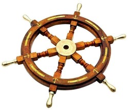 Nautical Wooden Ship Steering Wheel 24&quot; Nautical Pirate Wood Brass Finis... - €116,63 EUR