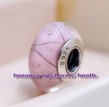 925 Silver Handmade Glass zig-zagging design Pink Looking Murano Glass Charm - $4.40