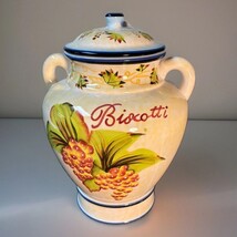 Vintage Hand Painted For Nonnies Handled Biscotti Collectible Canister Jar - $24.75