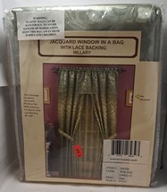 Vintage Jacquard Window in a Bag Lace Curtain Panel Valance Tiebacks Sag... - $32.57