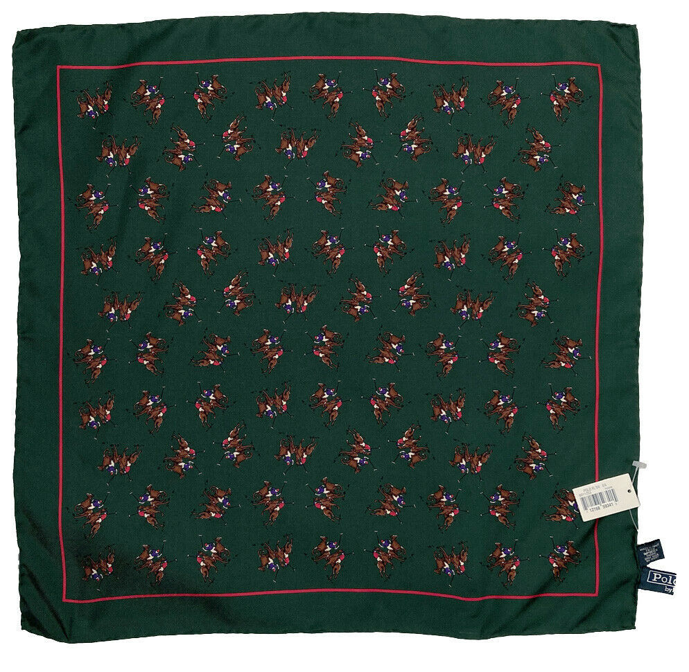 NEW VINTAGE 2004 Ralph Lauren Silk Pocket Square!  Green  Match Players  Italy - $69.99