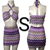 Purple Abstract Knit Two Piece Skirt Set~Size S - £26.67 GBP