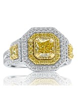 GIA 2.02Ct Fancy Yellow Radiant Cut Diamond Engagement Halo Ring 18k Whi... - $110,258.02 MXN