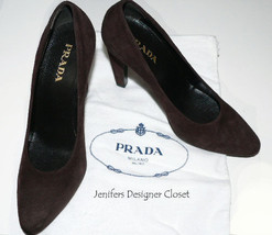 NEW PRADA heels shoes pumps 37.5 7 designer suede leather with dust bags... - $239.99