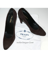 NEW PRADA heels shoes pumps 37.5 7 designer suede leather with dust bags... - $328.91 CAD