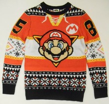 Nintendo Super Mario Men&#39;s Sweater Crew Neck Pullover Orange Black M - £35.14 GBP