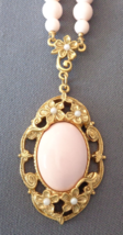 Vintage 1928 Pendant Necklace Long 29&quot; Pale Pink Gold Tone Floral Antiqu... - £39.33 GBP