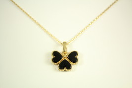 Three Hearts Onyx Necklace, Gold Plated - $45.00