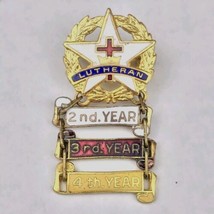 Lutheran Service Pin w/ 2nd 3rd and 4th year Charms Vintage Pin  - $9.95