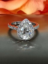 Dainty 2.30Ct Pear Cut Diamond 14k White Gold Finish Halo Engagement Ring Size 5 - £86.15 GBP