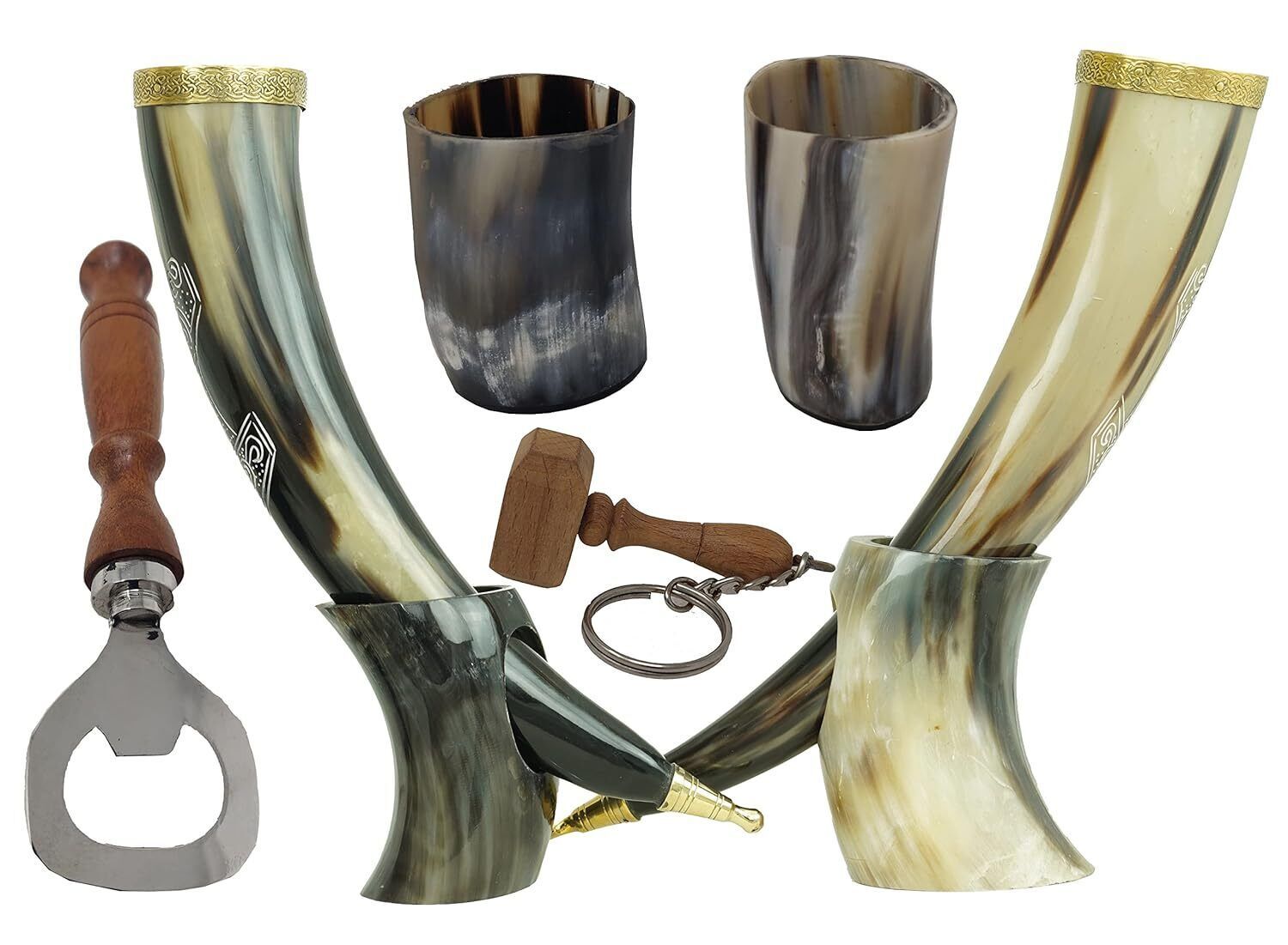 Primary image for Set of 2 Viking Drinking OX Horn | Tankard | Mug | Cup for Ale, Beer, Mead, Win