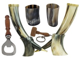 Set of 2 Viking Drinking OX Horn | Tankard | Mug | Cup for Ale, Beer, Me... - £31.25 GBP