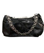 Elliott Lucca Black Leather Handbag With Silver Chain Strap &amp; Zipper Clo... - $52.62 CAD