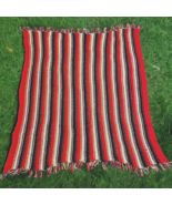 Vtg Hand Knit Crochet Red White Blue Stripe Afghan Sofa Throw Yarn Blank... - £13.54 GBP