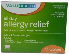 (2) All DayAllergy Relief indoor outdoor sneezing, likeZyrtec, 14 Tablet... - $13.85