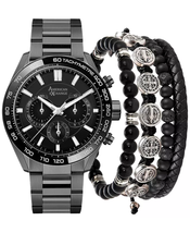 Men&#39;S Gunmetal Alloy Bracelet Watch 45Mm Gift Set Fathers Day - £52.04 GBP