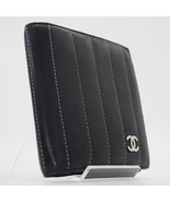 CHANEL Mademoiselle Bifold Wallet Black Leather Silver CC Logo Purse MWa... - $235.99